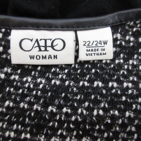 Cato Woman Dress Plus Sz 22/24W Black White Knubby Knit Inset Faux Leather Trim - Picture 3 of 8